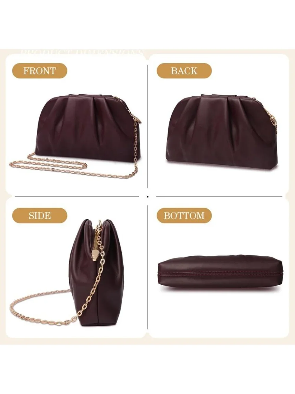 Women's Burgundy Soft Pleated Pu Clutch Purse Elegant Evening Wedding Bag